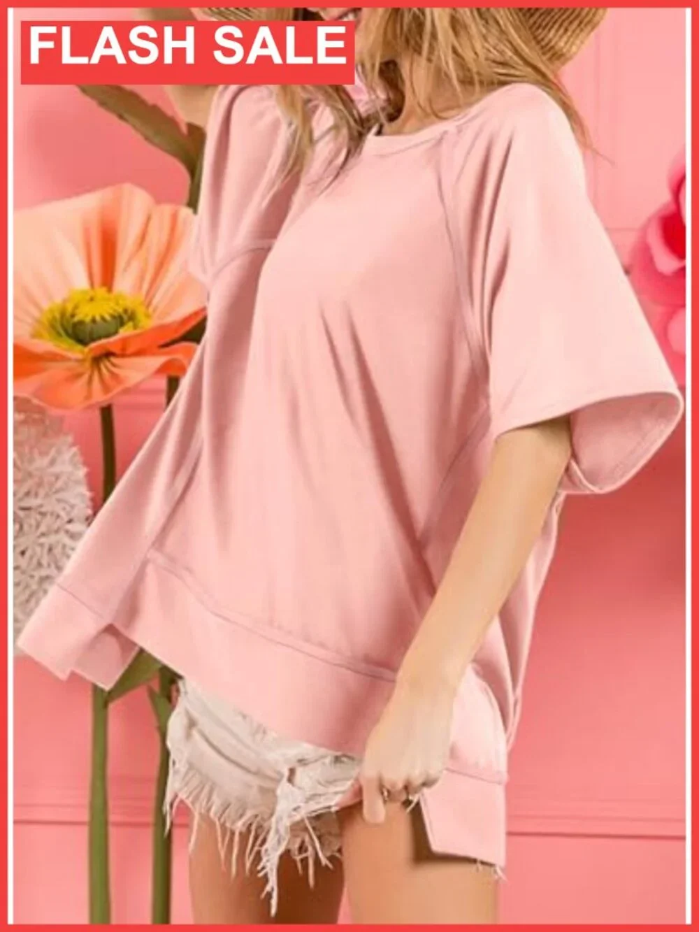 Oversized Crewneck Short Sleeve T-Shirt Loose Fit High Low Tee